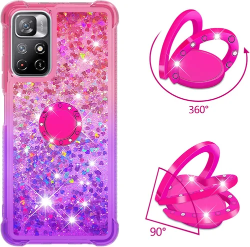 Vista 2 de CCSmall Funda transparente con purpurina para Xiaomi Redmi Note 11 4G con soporte de diamante, gradiente líquido que fluye arena movediza Bling