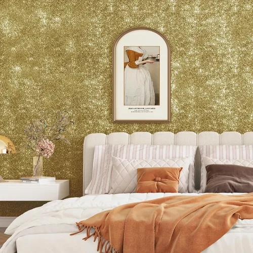 Vista 5 de Papel adhesivo con purpurina dorada para paredes, papel tapiz autoadhesivo con purpurina brillante, papel tapiz decorativo dorado para dormitorio
