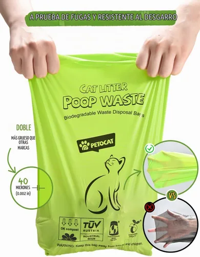 Vista 5 de Bolsas de arena para gatos biodegradables para desechos de gatos, a prueba de fugas, duraderas y sin perfume, grandes para adaptarse a cualquier
