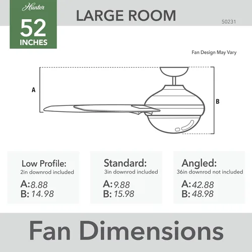 Vista 5 de Hunter Anslee, Ventilador de techo, para interiores, con luz LED, 52 pulgadas, blanco fresco Montaje estándar, cadena de tracción, 5 cuchillas