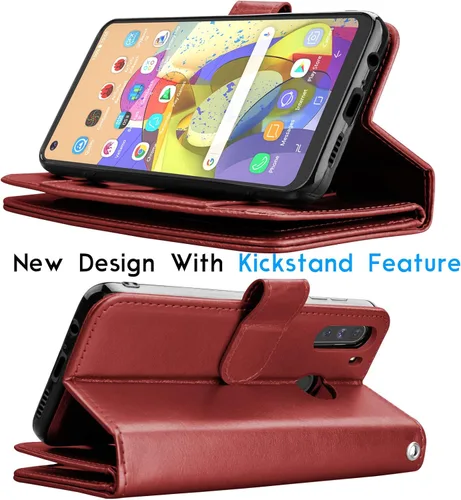 Vista 4 de Tekcoo Funda para Galaxy A21, [versión de EE. UU.] Funda tipo cartera para Galaxy A21, de piel sintética de lujo, ranuras para tarjetas de crédito