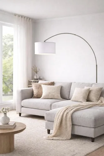 Vista 14 de SH Lighting - Lámpara de pie de arco ajustable de acero con base de mármol