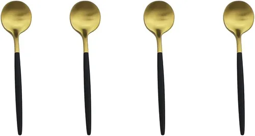 Vista 13 de Juego de cubiertos en oro negro de acero inoxidable 18/10, con mango negro mate, incluye tenedores, cucharas y cuchillos (10 piezas), platería