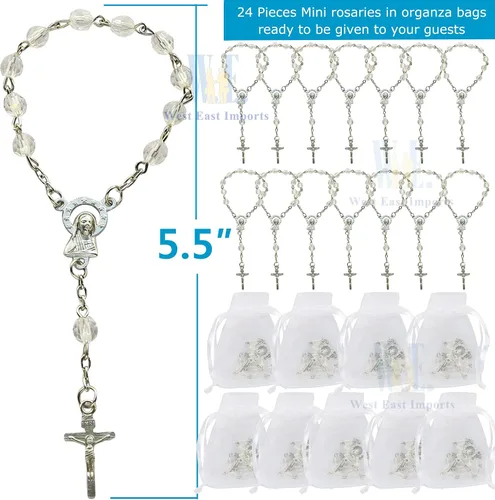 Vista 2 de Bautizo Favores (24PCS) Mini Rosarios de perlas simuladas con detalles chapados en Sivler - Reduerdos Mini rosarios/Recuerditos De Bautismo