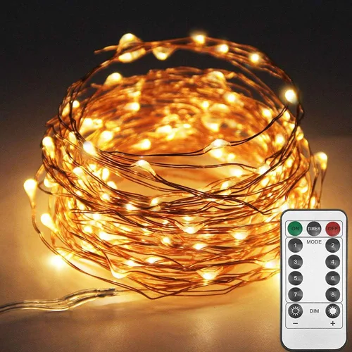 Vista 9 de Twinkle Star - Tira de luces de hadas con cambio de color de 33 pies, 100 luces LED impermeables y con cable plateado, 16 colores, luces USB