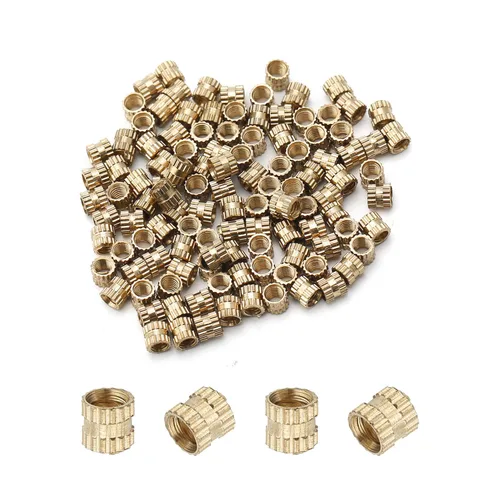 Vista 19 de MroMax Tuercas de inserción moleteadas M2, latón métrico M2x3x3.0.079 in Tuercas de inserción roscadas a través de roscas encajadas en agujeros