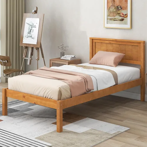 Vista 8 de Base de cama espresso de 300 libras, resistente, de madera dura, con cabecero, no necesita somier (expreso, tamaño individual)