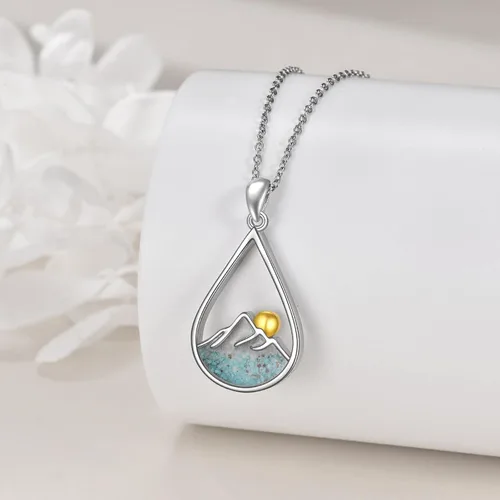 Vista 2 de YFN Collar de cruz de plata de ley, colgante de montaña y océano, joyería religiosa, regalos para mujeres y hombres