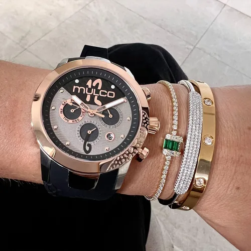 Vista 5 de MULCO Watches for Women - Lady D - Silver Stainless Steel Case with Wrist Silicone Band, Large Face with Mother of Pearl and Rose Gold, Quartz