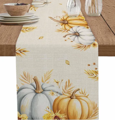 Vista 17 de Camino de mesa naranja quemado, 120 pulgadas de largo, pinturas modernas al óleo, camino de mesa abstracto para cocina, comedor, bufandas, obra