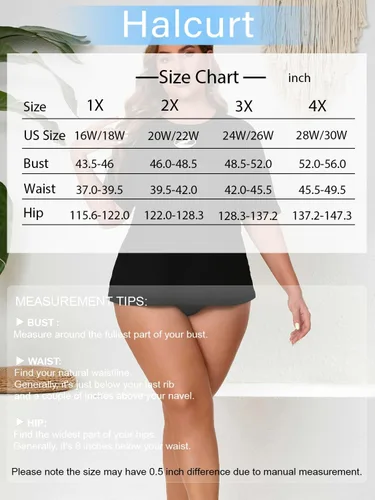 Vista 6 de Halcurt Women's Plus Size Rash Guard Swim Shirt with Built in Bra Swimsuit Todo negro