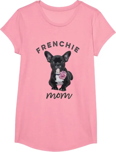 Vista 64 de Camiseta Bulldog Francés para Mujer, Frenchie Mom, Flor, Negro, S