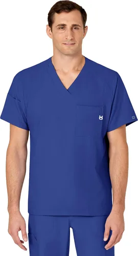 Vista 23 de WonderWink W123 6355 - Camiseta de manga corta para hombre Camiseta médica con cuello en V de 4 bolsillos, hecha para funcionar, ajustar, tela Negro