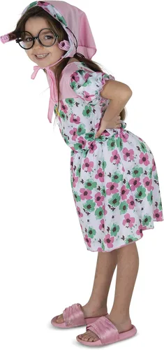 Vista 2 de Dress Up America Granny Costume for Girls - Dress Scarf and Hair Rollers Grandma Set for Kids