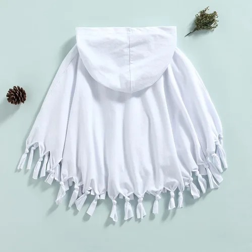 Vista 6 de Disfraz unisex de fantasma de Halloween para niños pequeños, poncho con capucha, capa de sombrero, manta de cosplay