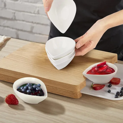 Vista 3 de Juego de 6 cuencos de cerámica para salsa/salsa de soja de porcelana blanca, buenos para postres, cereales, salsa de tomate, salsa de soja, barbacoa