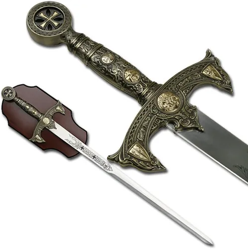 Vista 3 de Espada larga de los caballeros templarios y soporte para la pared
