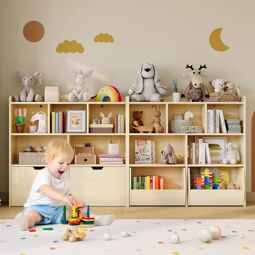 Vista 3 de GarveeHome Estante de almacenamiento de juguetes, estantería para niños, estante de lectura con cajones móviles, caja organizadora de almacenamiento