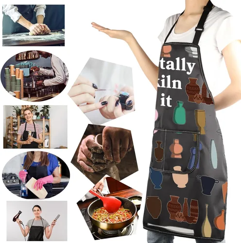 Vista 6 de MBMSO Delantal de artista de cerámica 'Totally Kiln It' - Regalo para hacer cerámica con bolsillo para los amantes de la cerámica