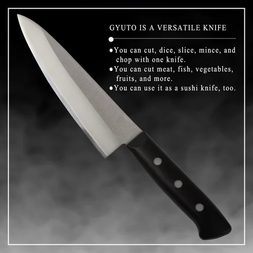 Vista 5 de Gyuto - Cuchillo de chef japonés de acero inoxidable con refuerzo, 7 pulgadas (7.087 in) apto para lavavajillas