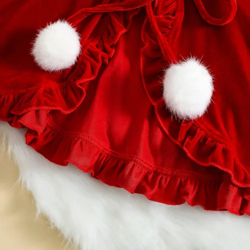 Vista 5 de YOKJZJD Traje de Navidad para bebé niña, poncho con capucha de terciopelo, capa roja, chaqueta
