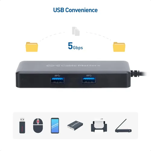 Vista 6 de Cable Matters [Funciona con certificado Chromebook] 4K @60Hz USB C Hub HDMI, adaptador multipuerto USB-C con HDMI, 2X USB3.0, Gigabit Ethernet y PD