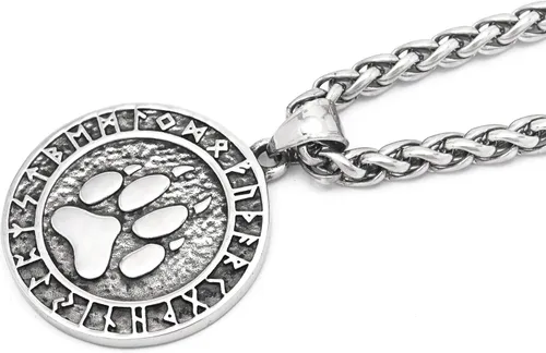 Vista 2 de Bavipower Viking Valknut Bear Paw Vegvisir Rune Tree Of Life Sun Wheel Brújula Collar de acero inoxidable para hombres y mujeres