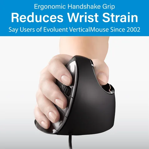 Vista 2 de Evoluent – Inventor de El Ratón Vertical – Ratón vertical ergonómico VMDM para diestros, USB cableado, mediano, diseñado para la comodidad, reduce