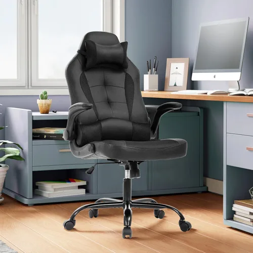 Vista 2 de Silla ergonómica para juegos con reposacabezas ajustable y soporte lumbar, cómoda silla de oficina de piel sintética con respaldo alto para adultos