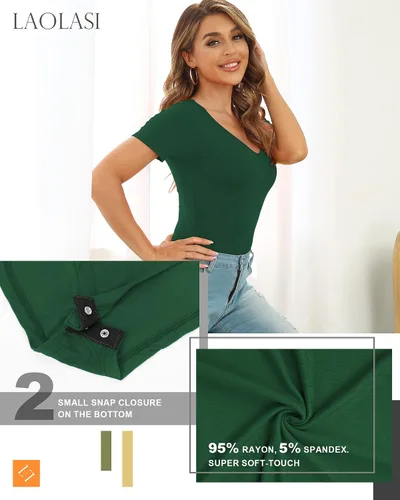 Vista 4 de LAOLASI Body para mujer con cuello en V 2022, ajustado, casual, extensor