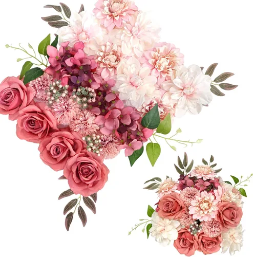 Vista 9 de Flores de seda, ramo de flores artificiales, caja combinada de flores artificiales con tallos para arreglos florales, ramos de boda, fiesta, hogar