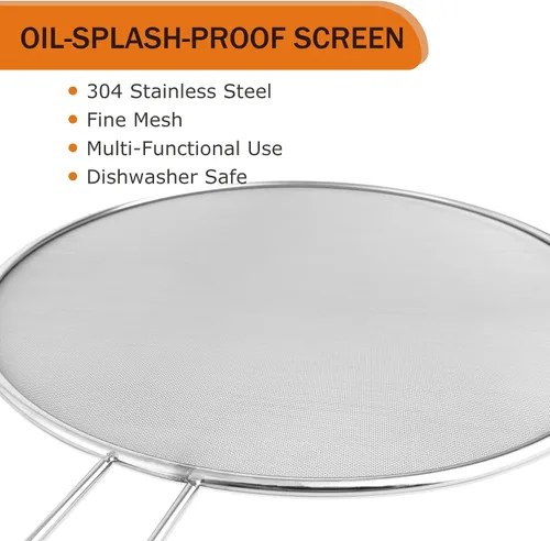 Vista 3 de Paquete de 2 protectores contra salpicaduras, pantalla de salpicaduras de grasa de acero inoxidable de 13 pulgadas, malla resistente al aceite