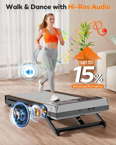 Vista 11 de Trisomy - Caminadora con 15% de inclinación de 12 niveles y pantalla de interfaz de usuario, caminadora plegable Trisomy de 3.5 HP para debajo