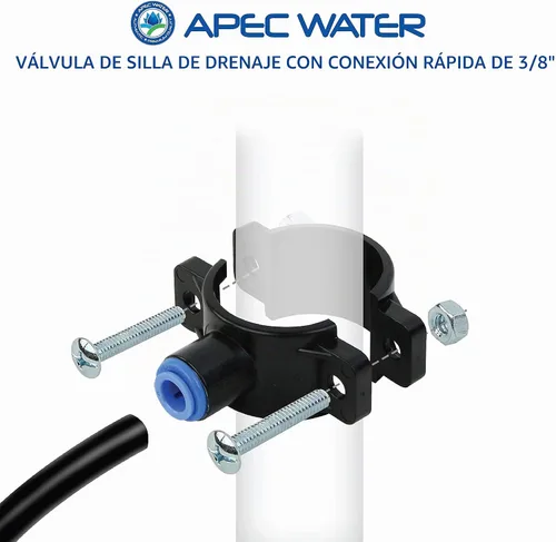 Vista 2 de APEC Water Válvula de sillín de drenaje, 3/8 de pulgada, para ósmosis