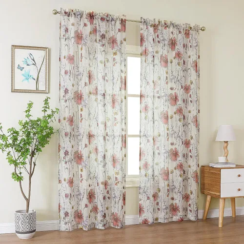Vista 9 de OWENIE - Cortinas de cenefa arrugada transparentes de 14 pulgadas de longitud 2 piezas, cenefa moderna pequeña impresa para cocina, sala de estar