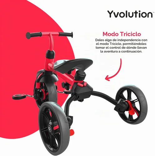 Vista 6 de Yvolution Y Velo Flippa - Triciclo convertible a bicicleta de balance 4 en 1 para pequeños de 2 a 5 años Rojo