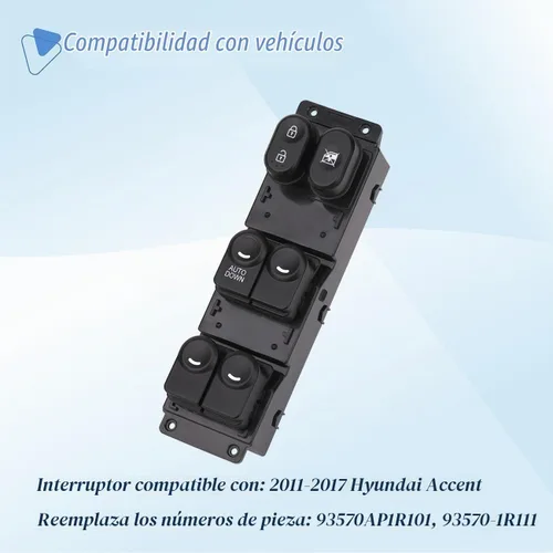 Vista 2 de Power Master - Botón de control para interruptor de ventanilla delantero izquierdo del lado del conductor compatible con Hyundai Accent 2011, 2012
