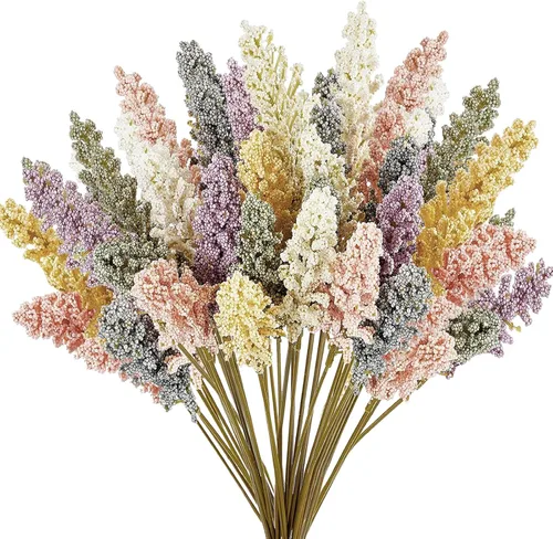 Vista 8 de WILLBOND 24 piezas de flores artificiales de aliento de espuma pastel, púas de bayas, mini ramo de flores de vainilla falsas para el hogar, jarrón
