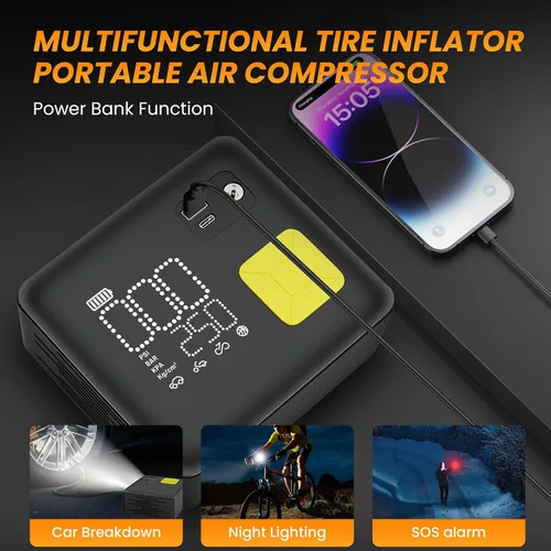 Vista 7 de Compresor de aire inalámbrico portátil, inflador de neumáticos eléctrico de 150 PSI para automóvil, inflado 3 veces más rápido, bomba de aire
