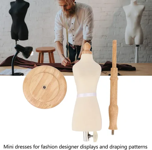 Vista 2 de Maniquí femenino con soporte, 18-23 pulgadas de altura ajustable forma de vestido cuerpo de maniquí con base de madera, vestido de maniquí pinable