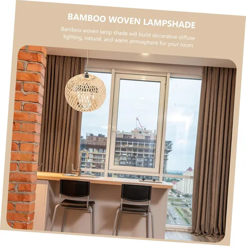 Vista 5 de Pantalla tejida de bambú para interiores, accesorio de cubierta de luz colgante para dormitorio, pantalla de lámpara de estilo simple