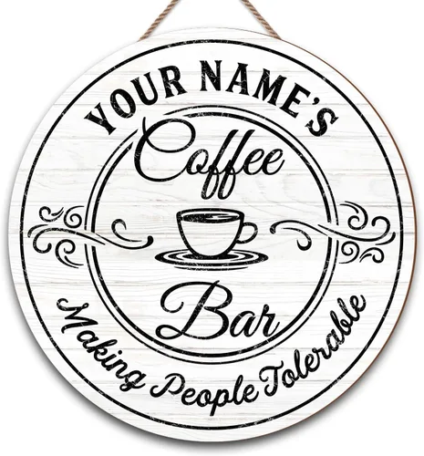 Vista 28 de Artsy Woodsy Letrero personalizado de madera para barra de café (no tallada o neón), placa de pared para decoración de cocina, regalos 01