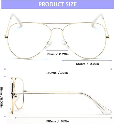 Vista 6 de Dollger Gafas de lente transparente Aviator sin receta para mujeres y hombres 3025 dorado