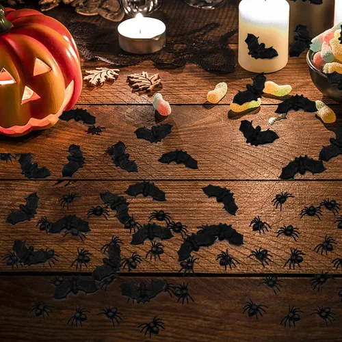 Vista 6 de 200 piezas de mini arañas murciélagos decoraciones de Halloween, incluye murciélagos de plástico y arañas falsas, broma espeluznante de miedo