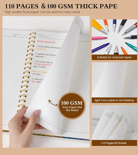 Vista 4 de Cuaderno de espiral de 8.5 x 11 pulgadas, cuadernos grandes A4 para mujeres y hombres, diario rayado universitario, papel de 3.53 oz/m², diarios