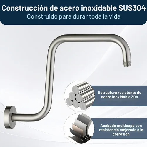Vista 2 de BRIGHT SHOWERS Brazo de extensión de cabezal de ducha de 33 cm con brida en forma de "S" elevador de alto alcance, brazo largo de tubo de ducha