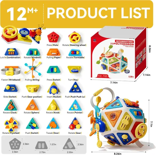 Vista 7 de Juguete sensorial Montessori 22 en 1 para niños pequeños, juguete sensorial Montessori y aprendizaje de viaje para niños pequeños, juguete