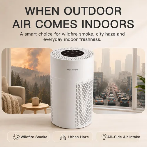Vista 6 de MegaWise Purificador de aire silencioso de escritorio con 3 velocidades para oficina en casa, filtro HEPA verdadero con sensor inteligente