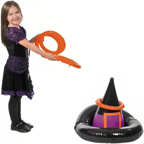 Vista 3 de Fun Express Juego inflable de lanzamiento de anillo de sombrero de brujas - Juego de Halloween - 5 piezas - multicolor