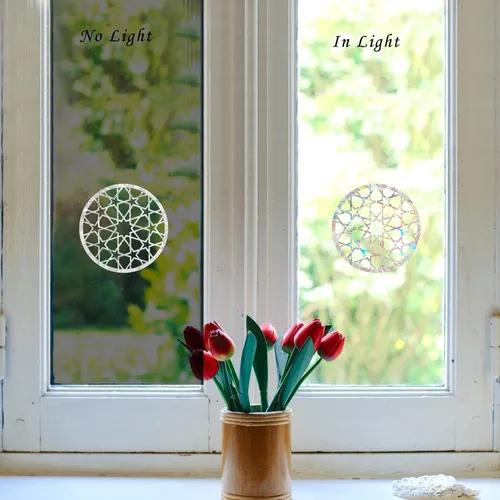 Vista 2 de Mandala - Calcomanías estáticas para ventana, calcomanías anticolisión para golpes de pájaros, conciencia de cristal, juego de 8